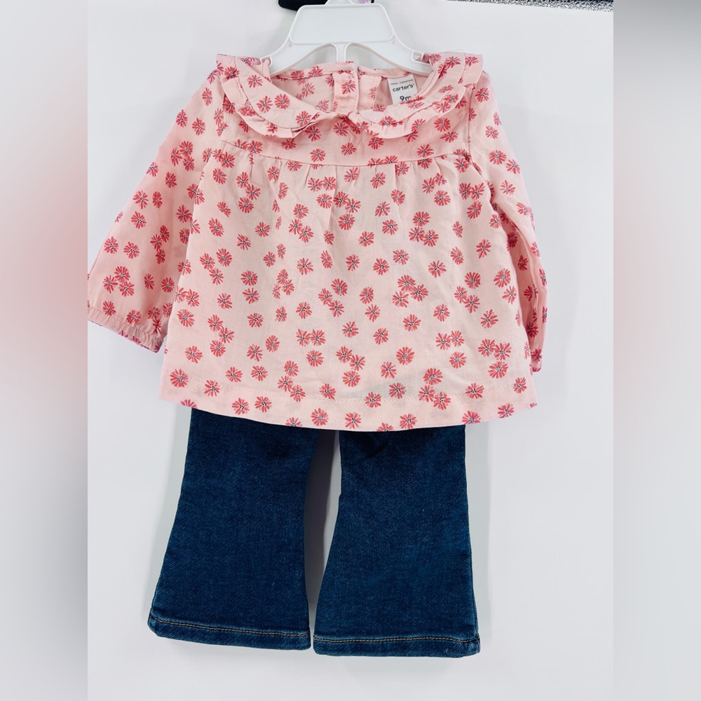 Carter’s Toddler Girl 2-Piece Floral Top and Denim Pants Set new 9m - Picture 3 of 11